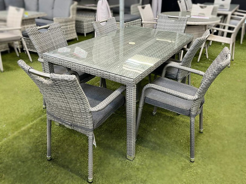 Classic Rectangular Rattan Dining Table with Six Armchairs