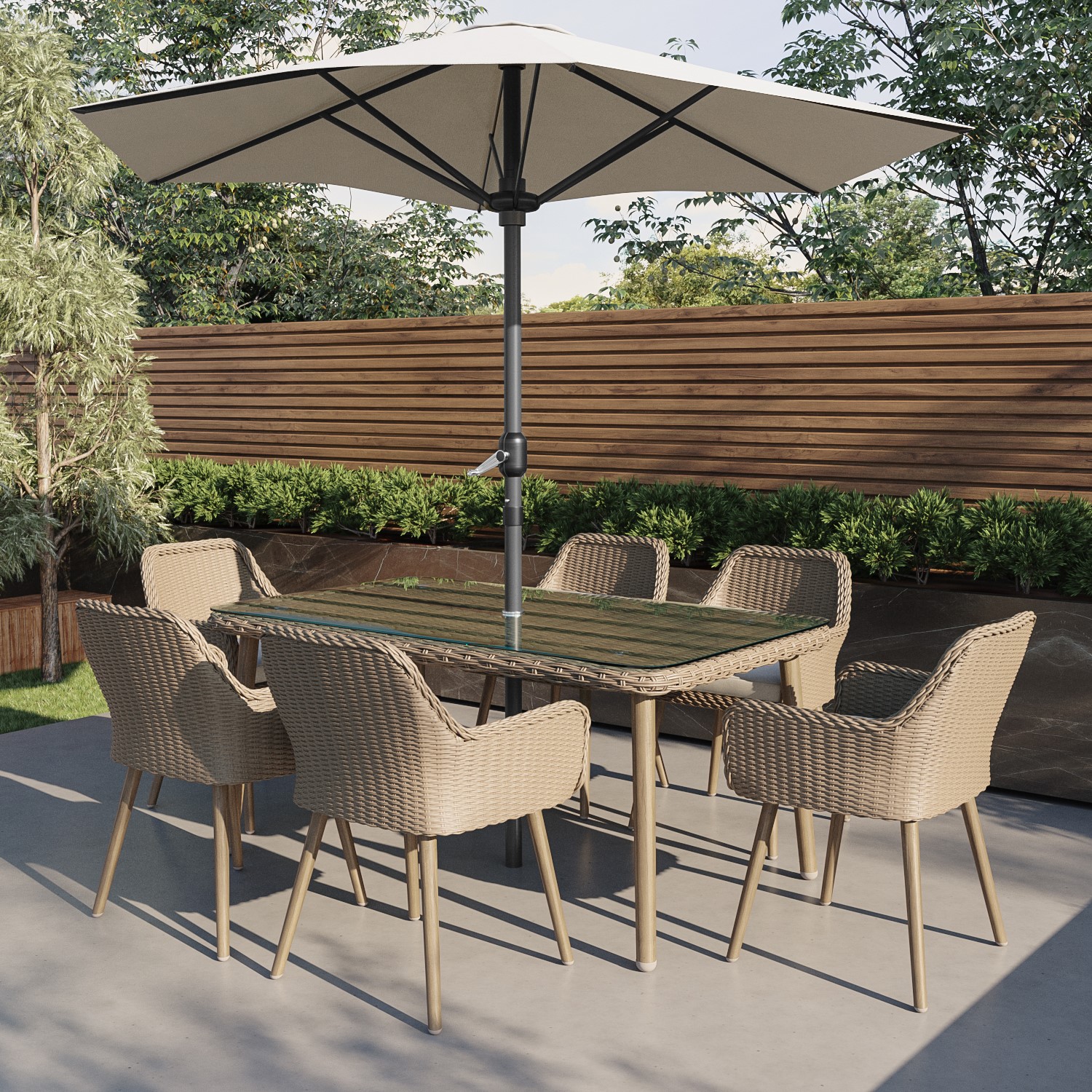 Light Beige Rattan Garden Dining Set