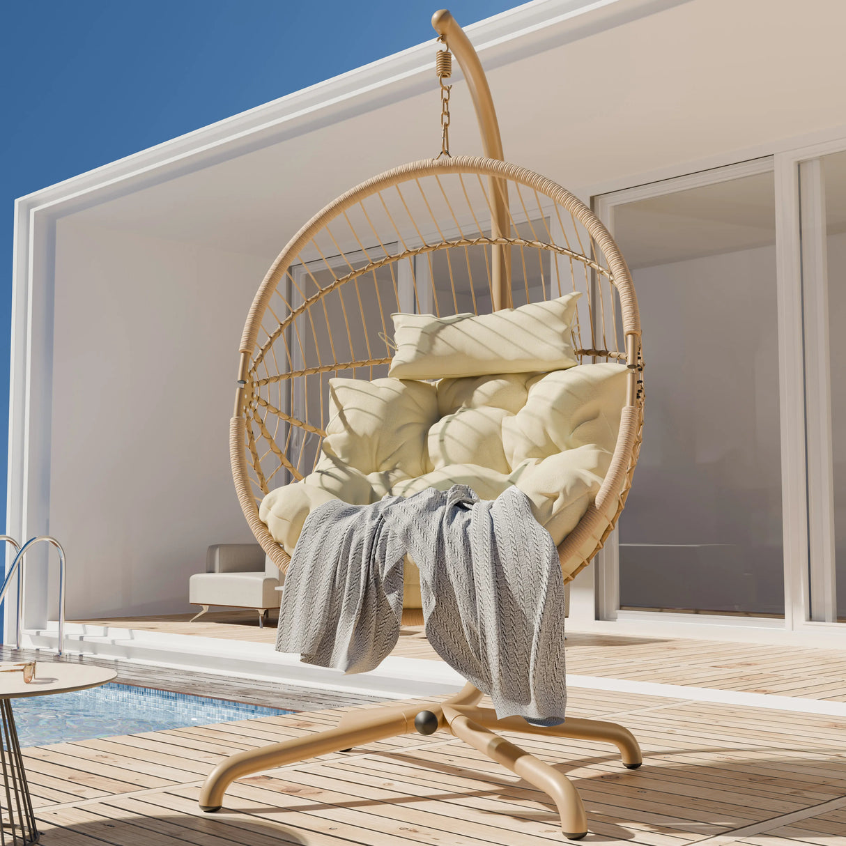 Beige Rattan Hanging Egg Chair
