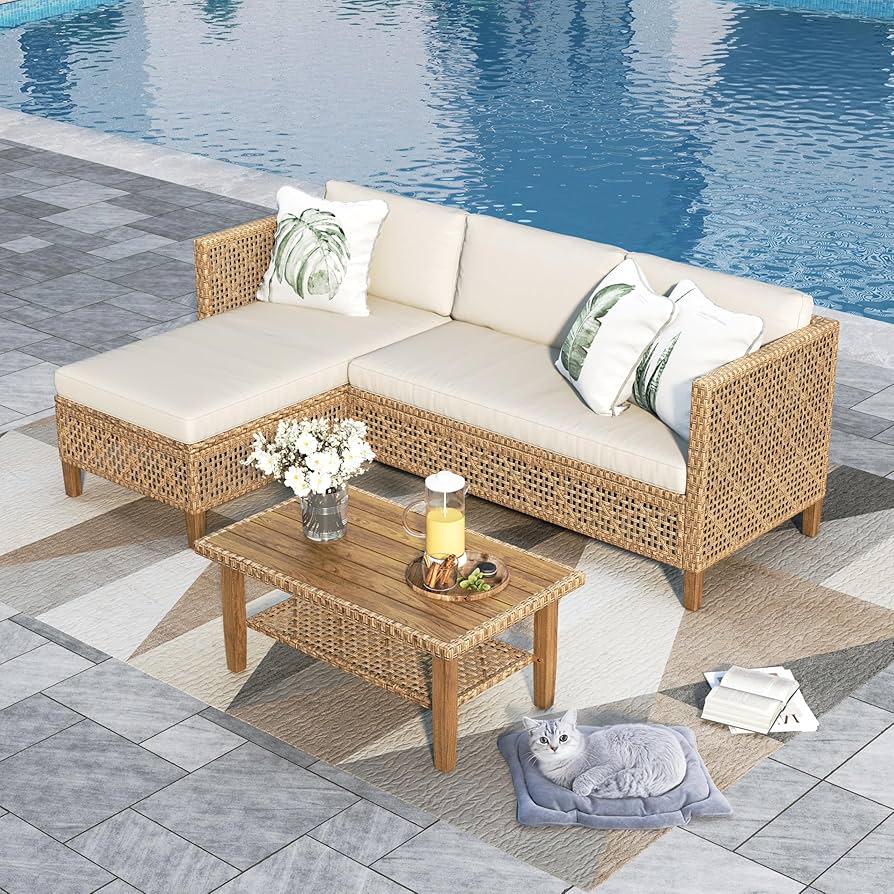 Beige Rattan Coffee Table