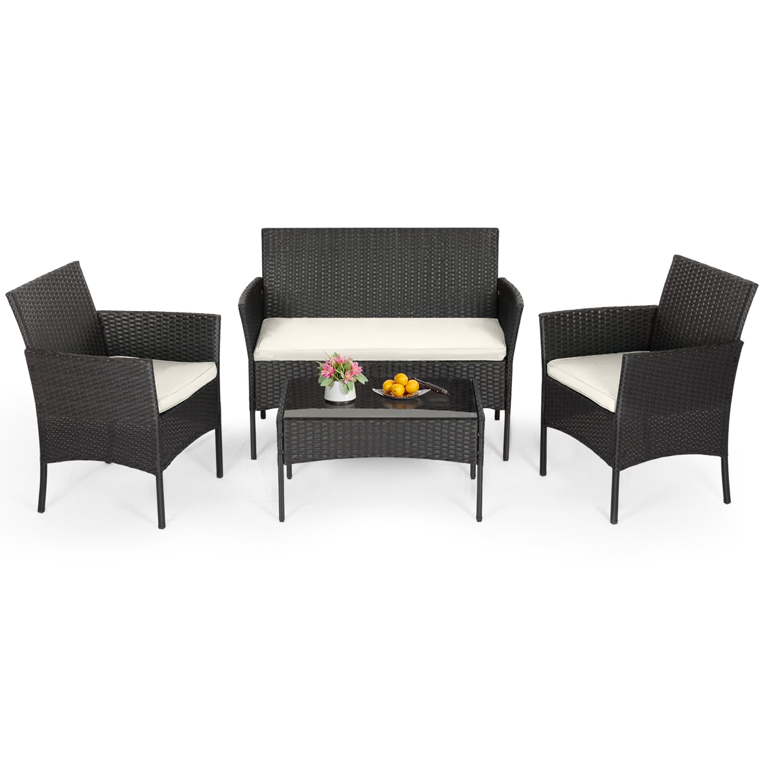 FDW 4 Piece Outdoor Rattan Chair Wicker Set