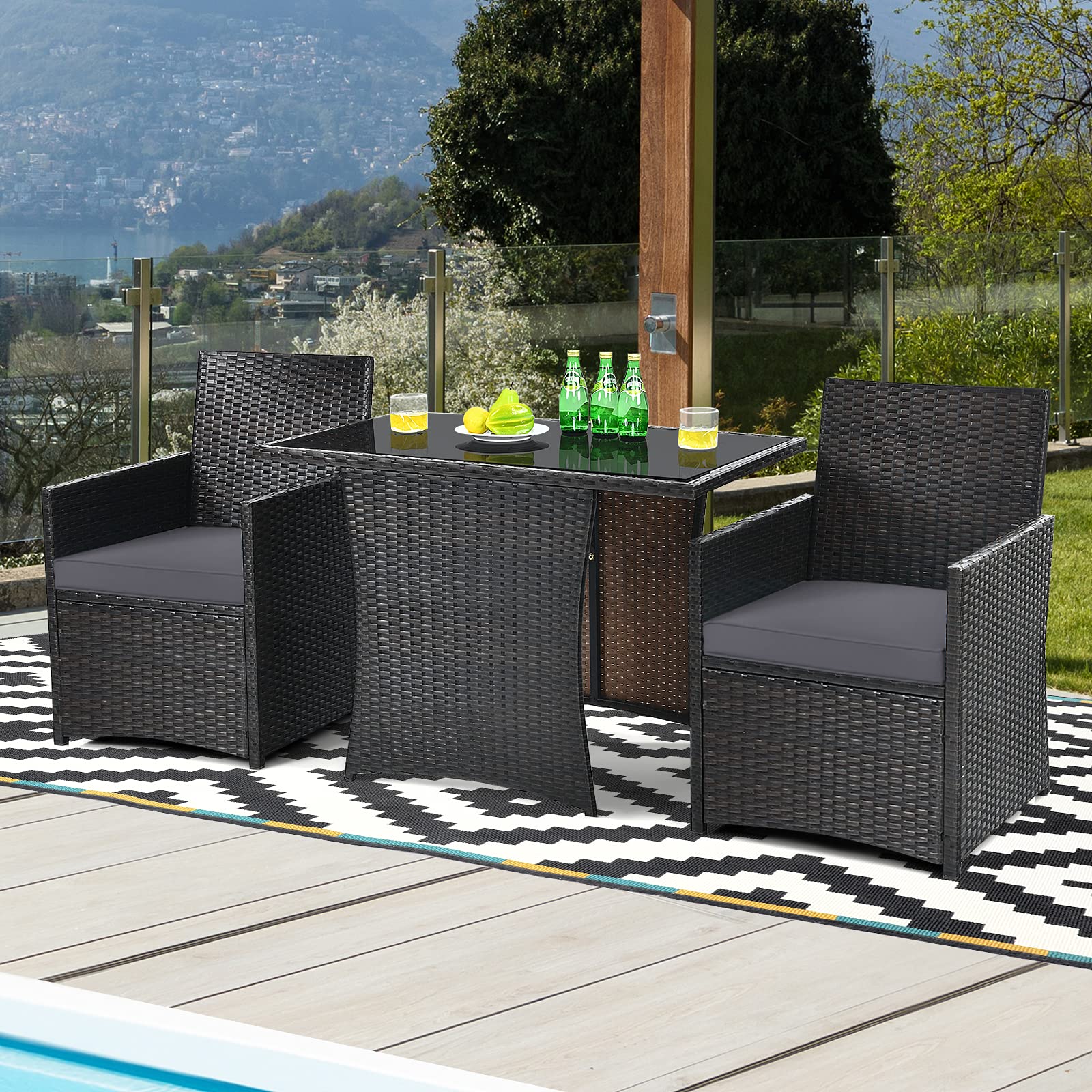 Tangkula 3 Piece Rattan Bistro Set