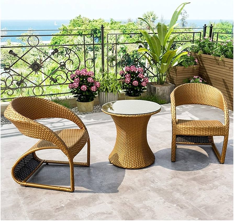Classic Brown Wicker Bistro Set with Glass Table