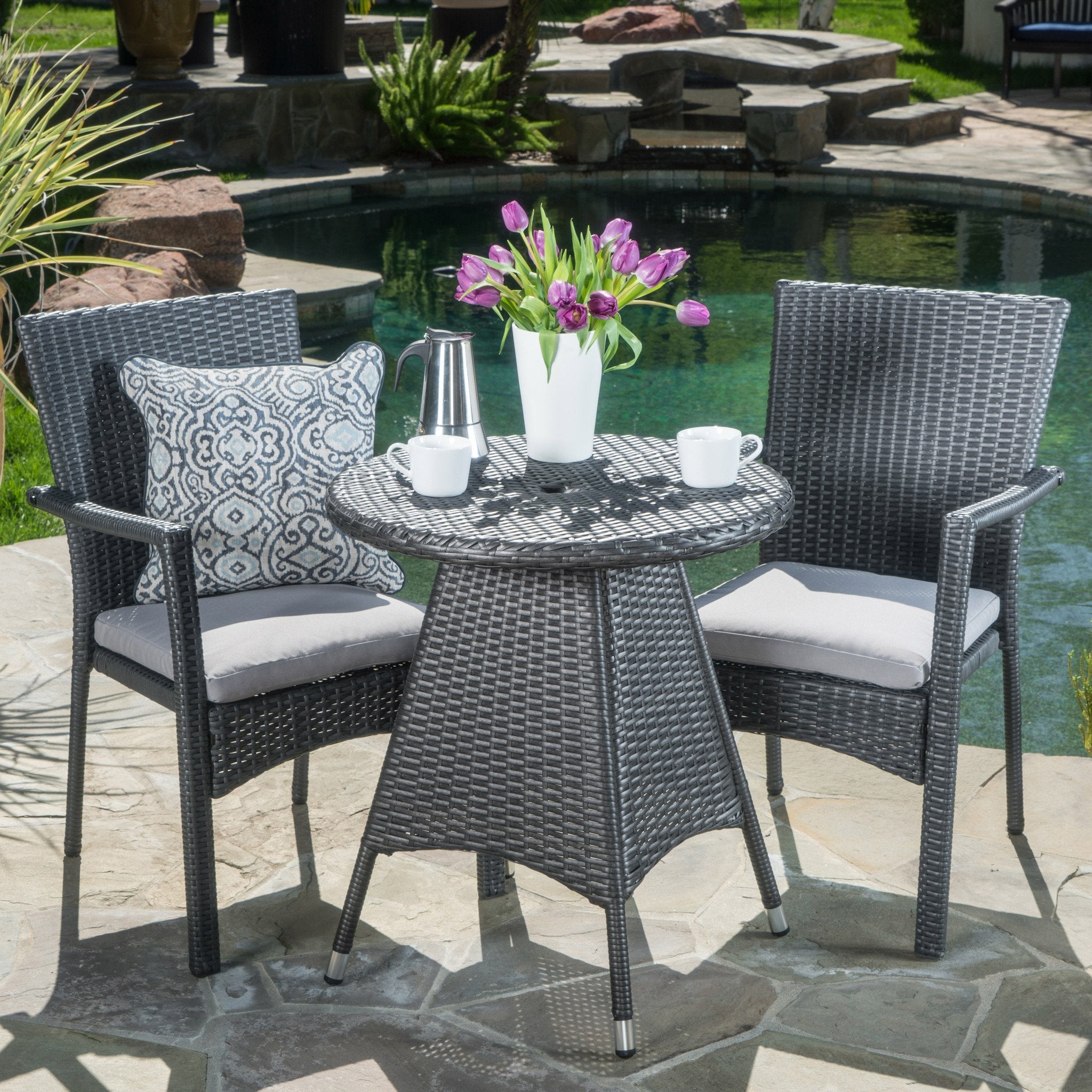 Modern Grey Wicker Balcony Bistro Set