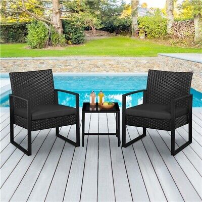 Black Wicker Bistro Set with Cushions
