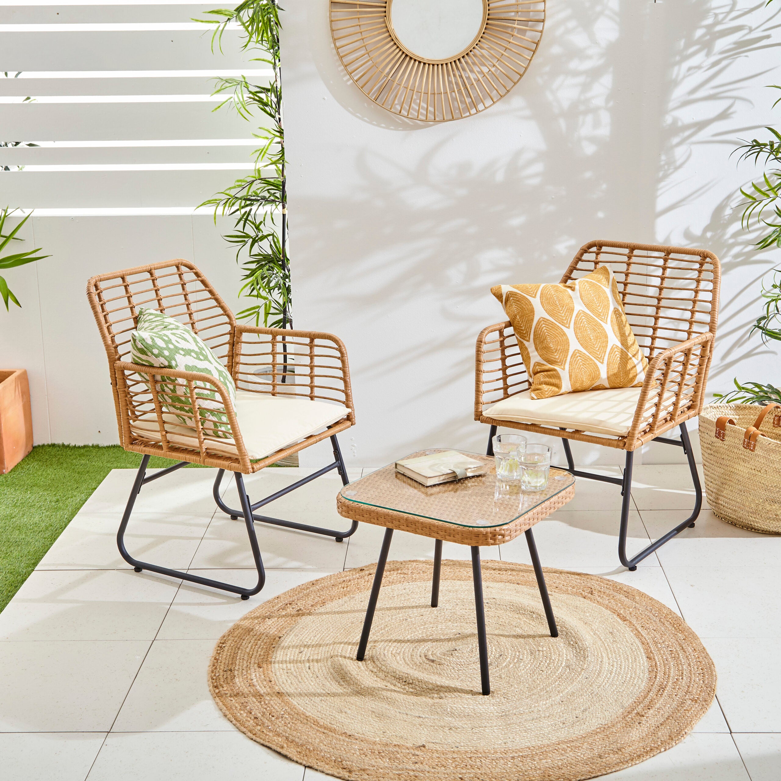 Natural Rattan Style Wicker Bistro Set