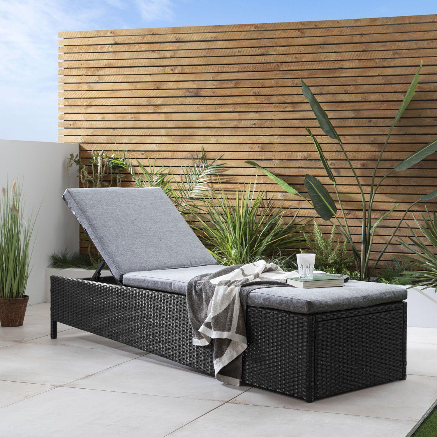 Black Rattan Sun Lounger