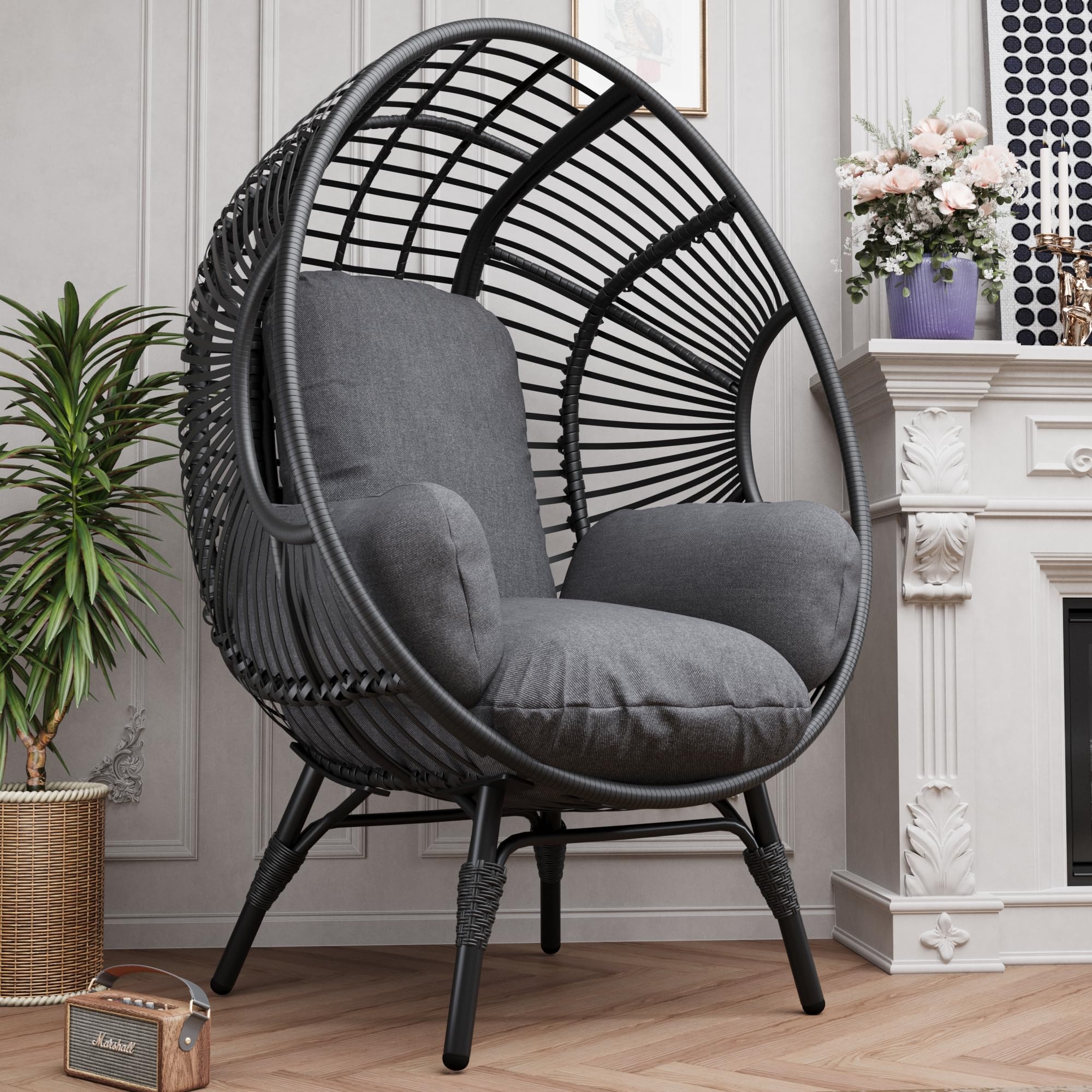 Black Rattan Egg Chair