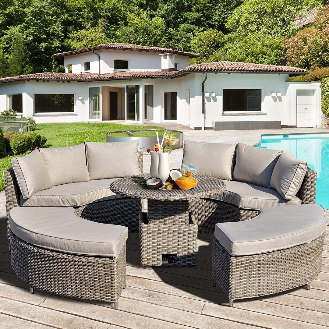 Circular rattan sofa set