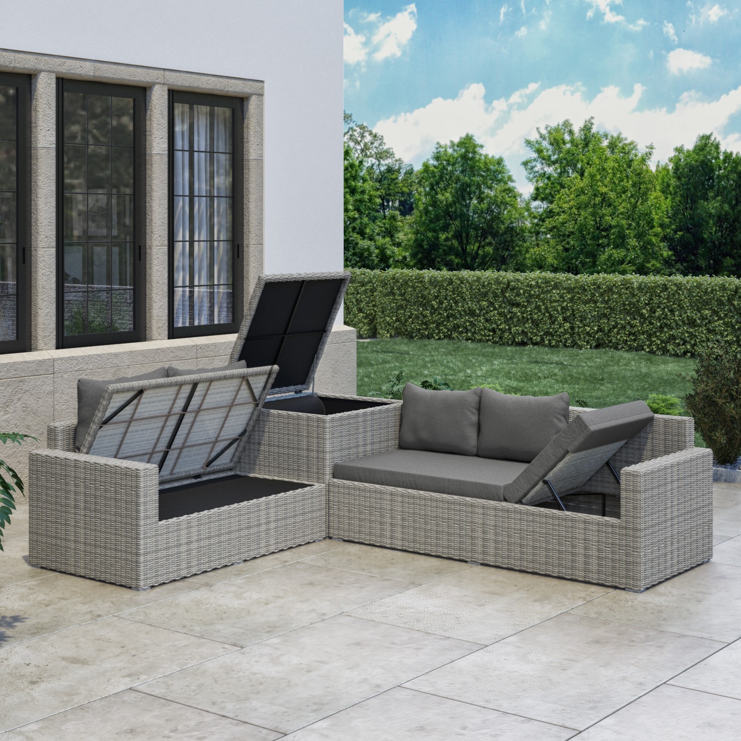 Storage Rattan Corner Lounge Set