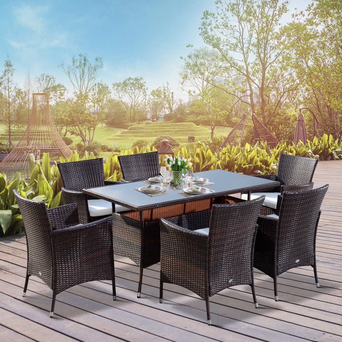 Cube rattan table with rising top function