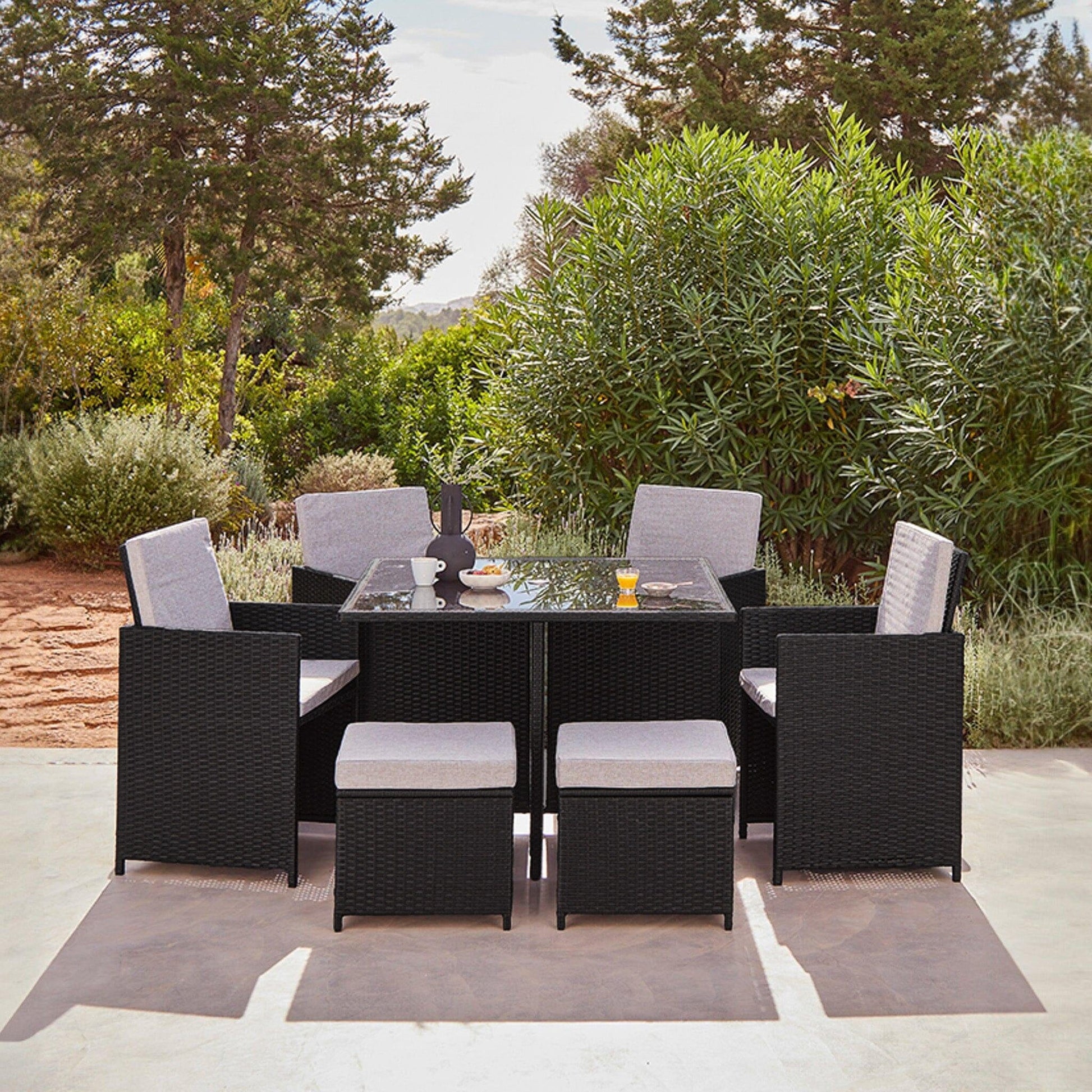 Black cube rattan dining furniture