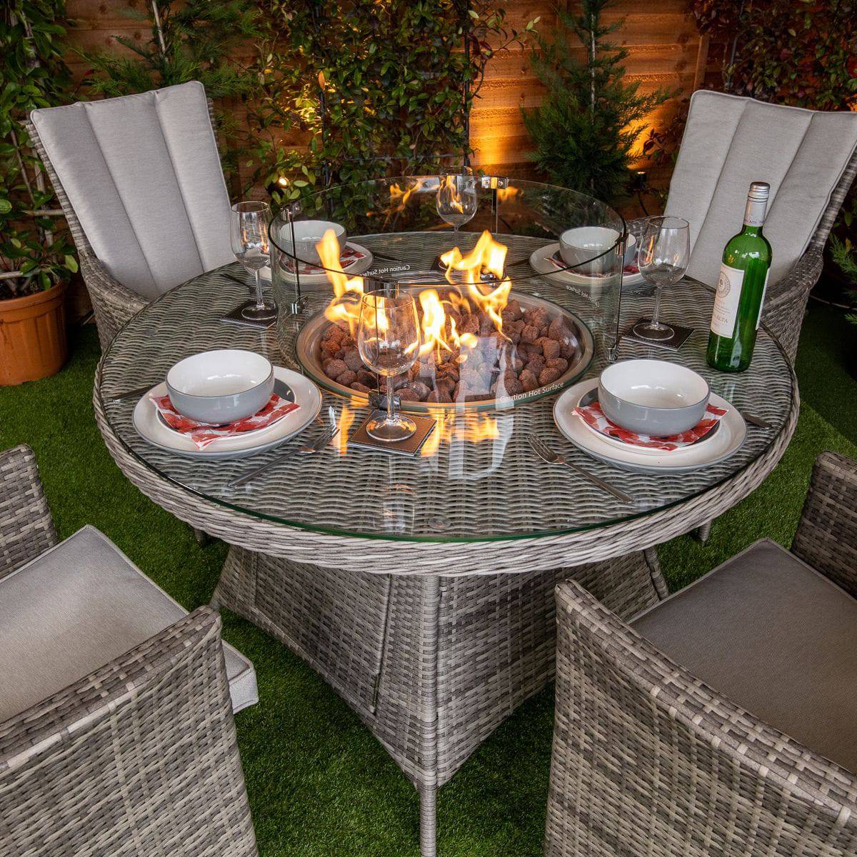 Deluxe 4 Seater Rattan Fire Pit Table Set