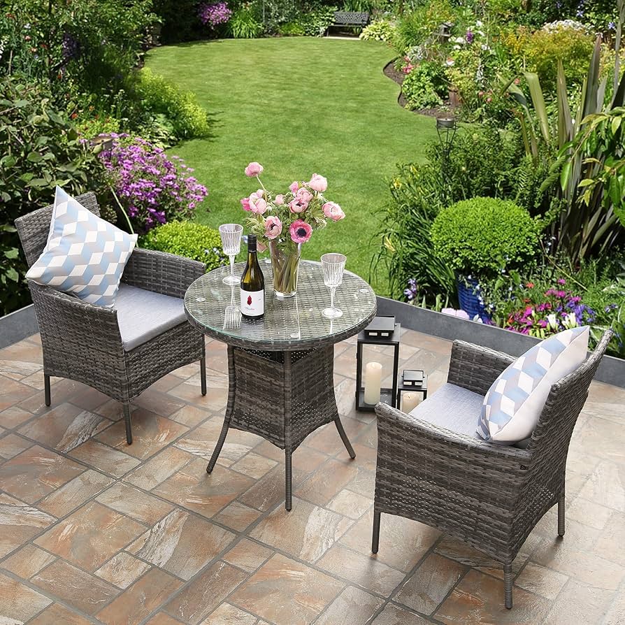 Grey Rattan Bistro Chair Set