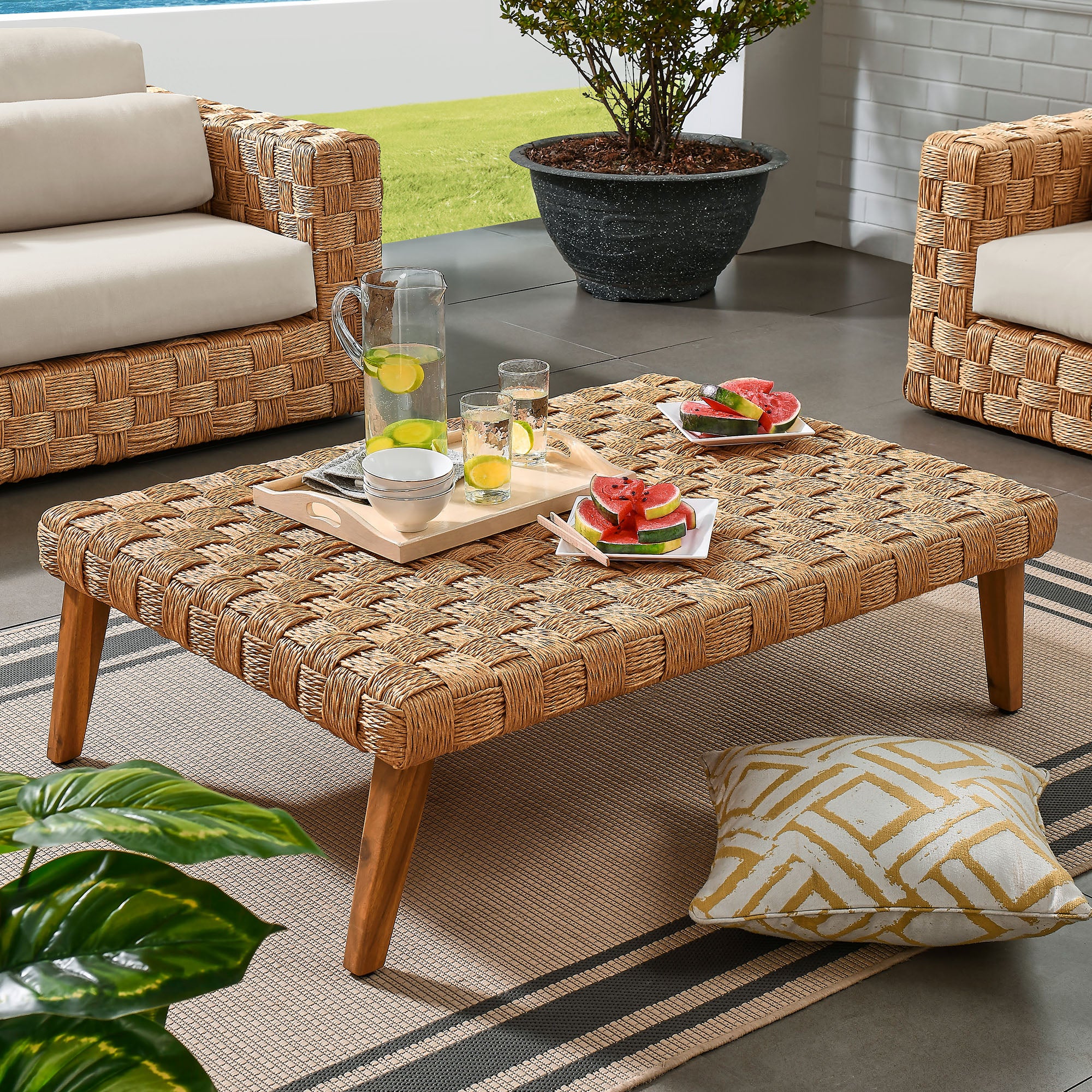 Rattan coffee table for cohesive design