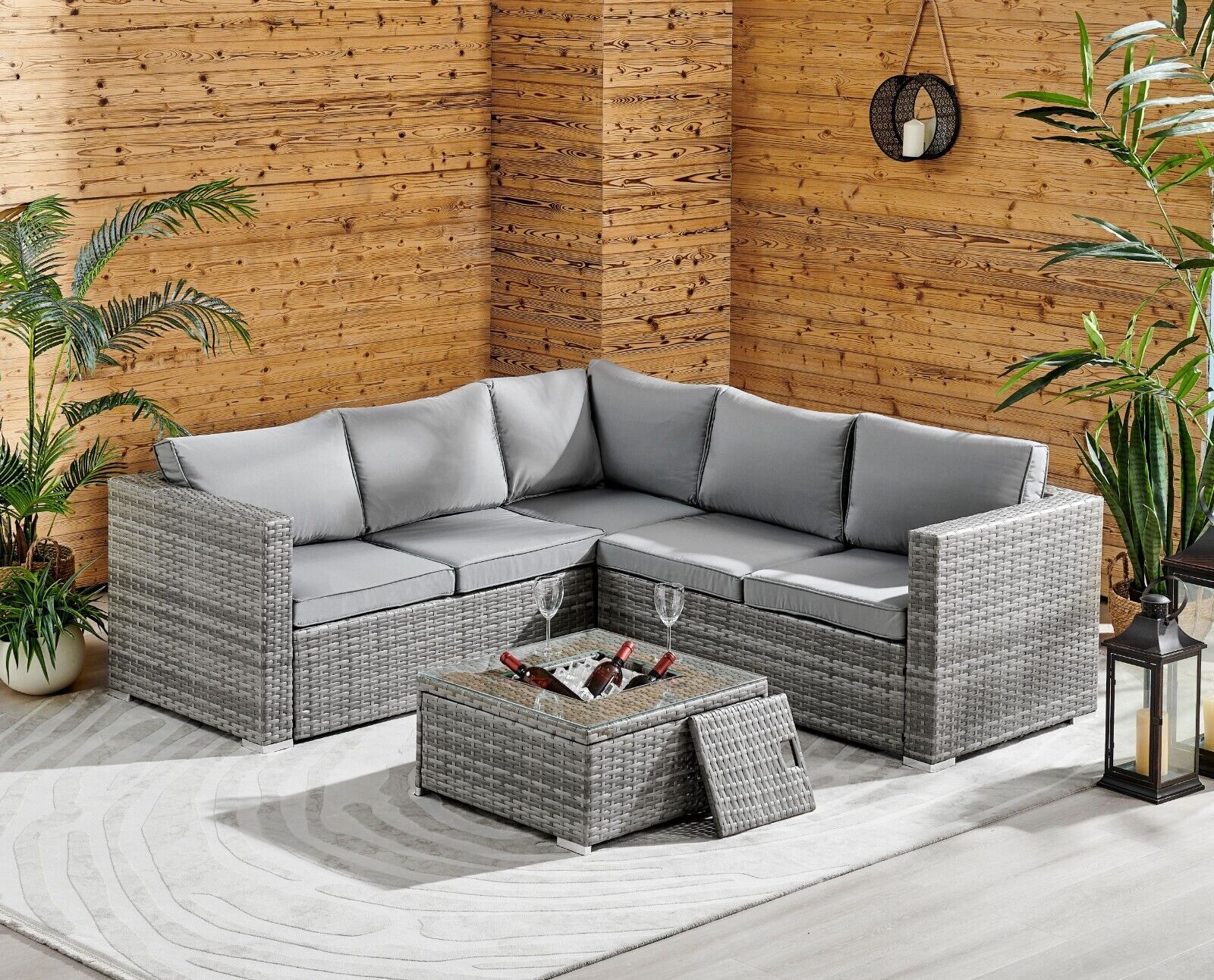 Grey Rattan Corner Lounge Set