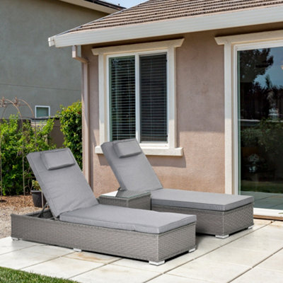Grey Rattan Sun Lounger