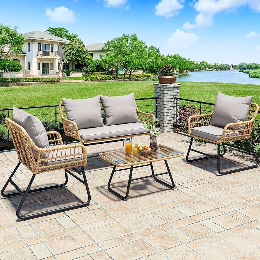 4 Piece Outdoor Rattan Conversation Set