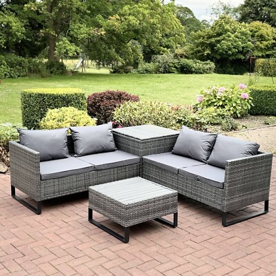 Corner Rattan Sofa Set with Storage Box