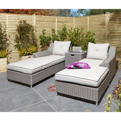Sunbed and Reclining Rattan Lounger Set