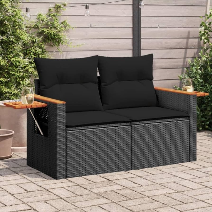 Modern Black Polyrattan Patio Sofa