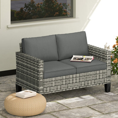 Grey Rattan Balcony Sofa with Storage