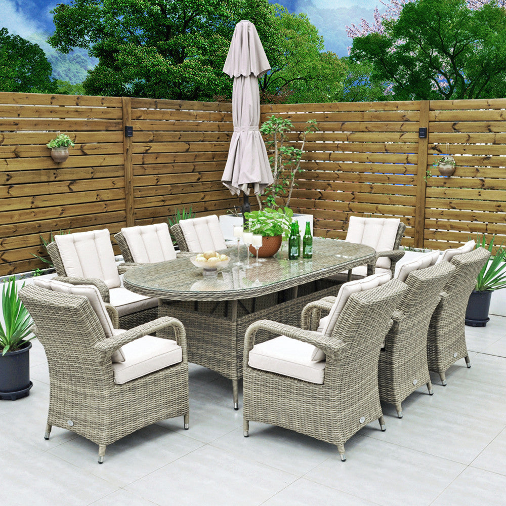 Oval Rattan Dining Set with High Back Chairs