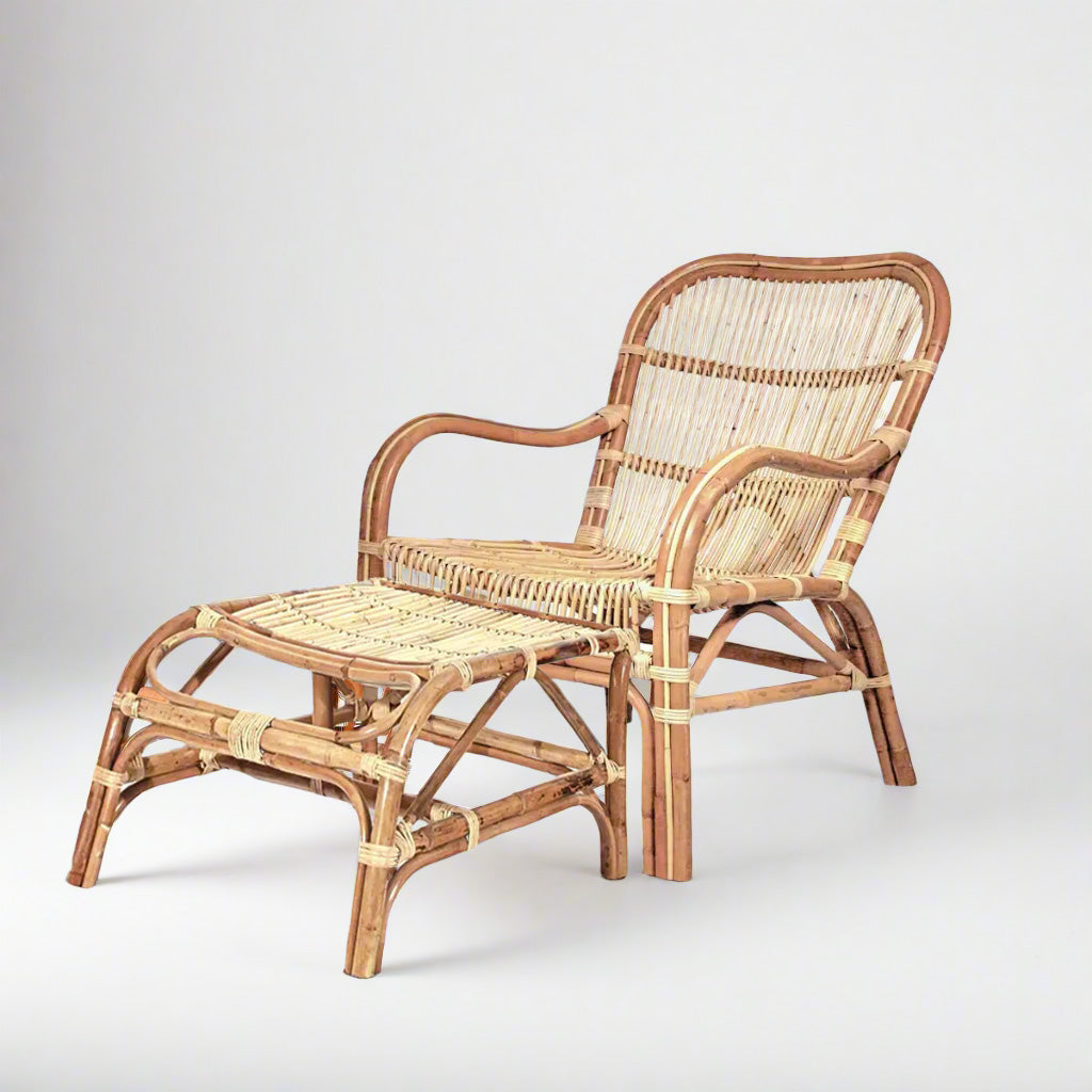 Rattan Armchair with Ottoman