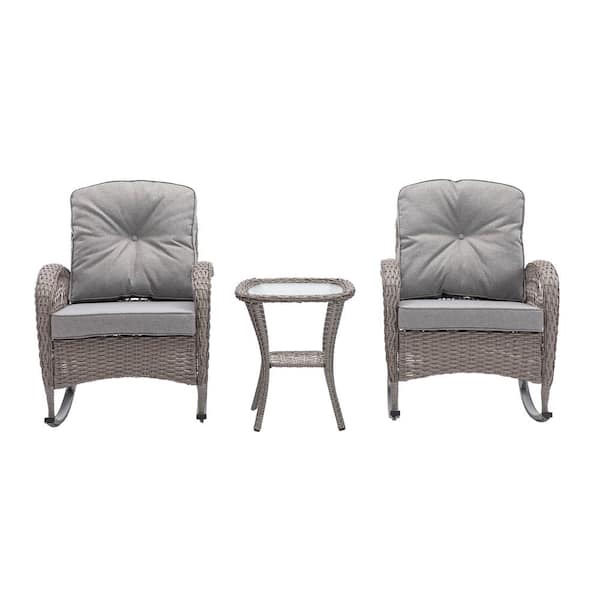 Modern Grey Rattan Bistro Set with Cushions