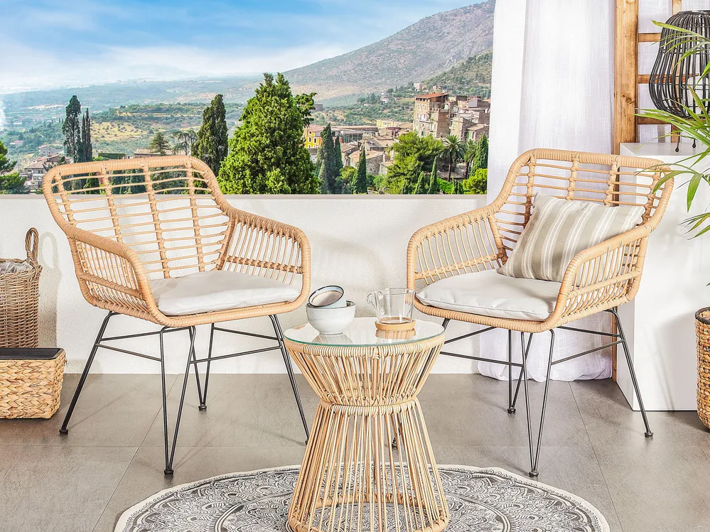 Natural Rattan Look Bistro Set for Garden Corners