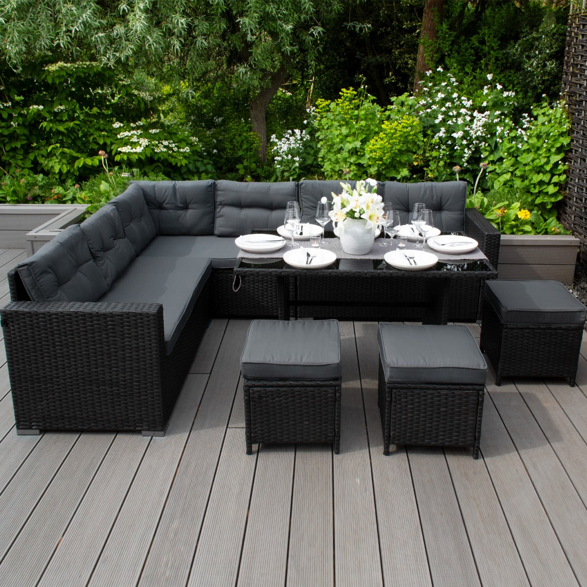 Modern Black Rattan Corner Dining Set