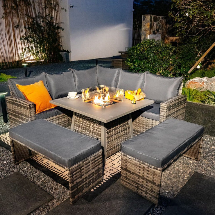 Luxury Rattan Corner Lounge Set with Fire Pit Table