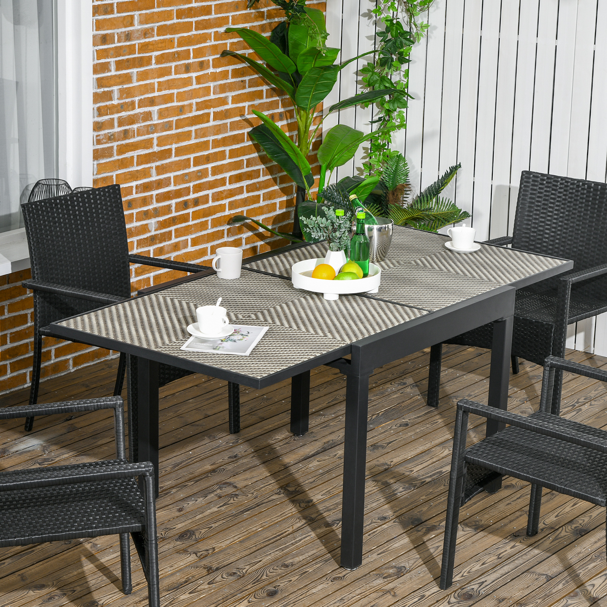 High Back Rattan Dining Chairs with Solid Wood Table