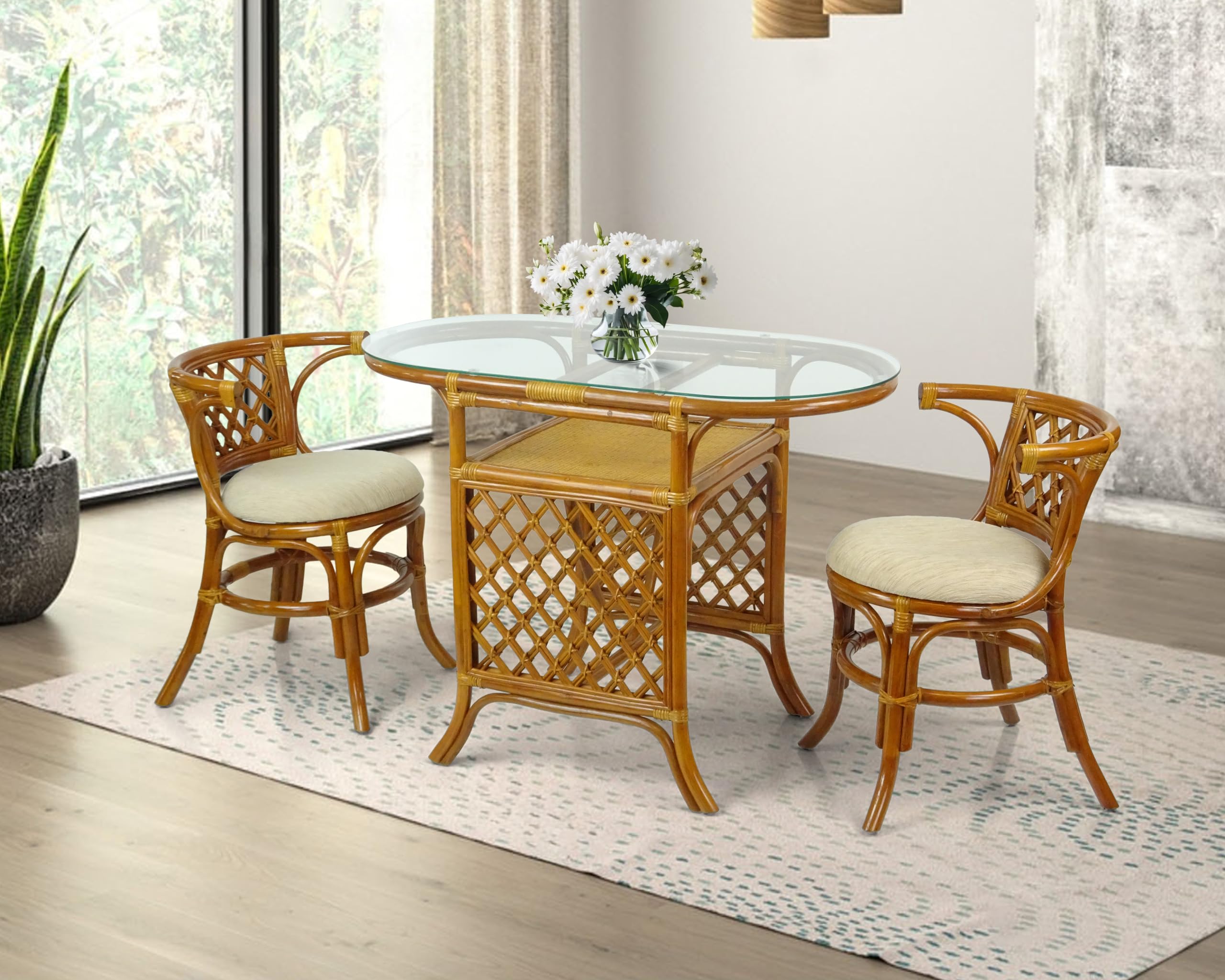 Rectangular Rattan and Glass Dining Table
