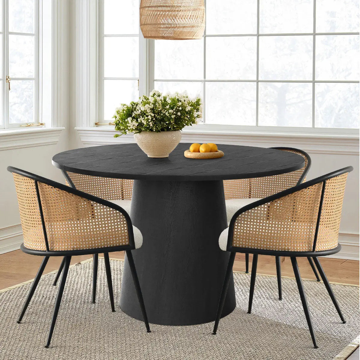 Dark Stained Rattan Dining Table