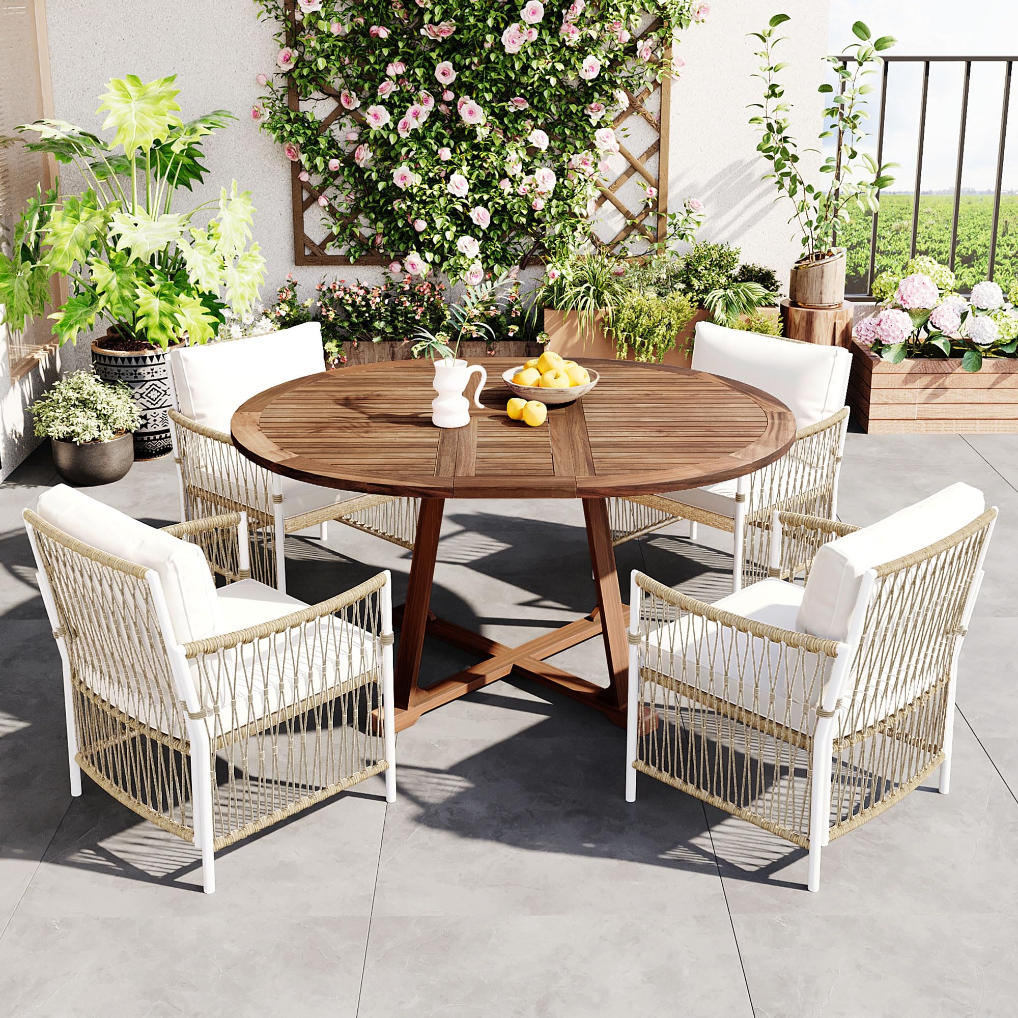Extendable Rattan Dining Table Set