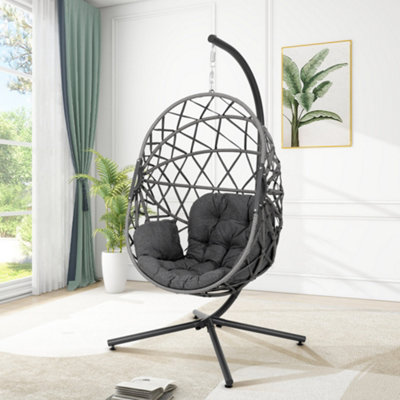 Freestanding Rattan Egg Chair with Metal Base