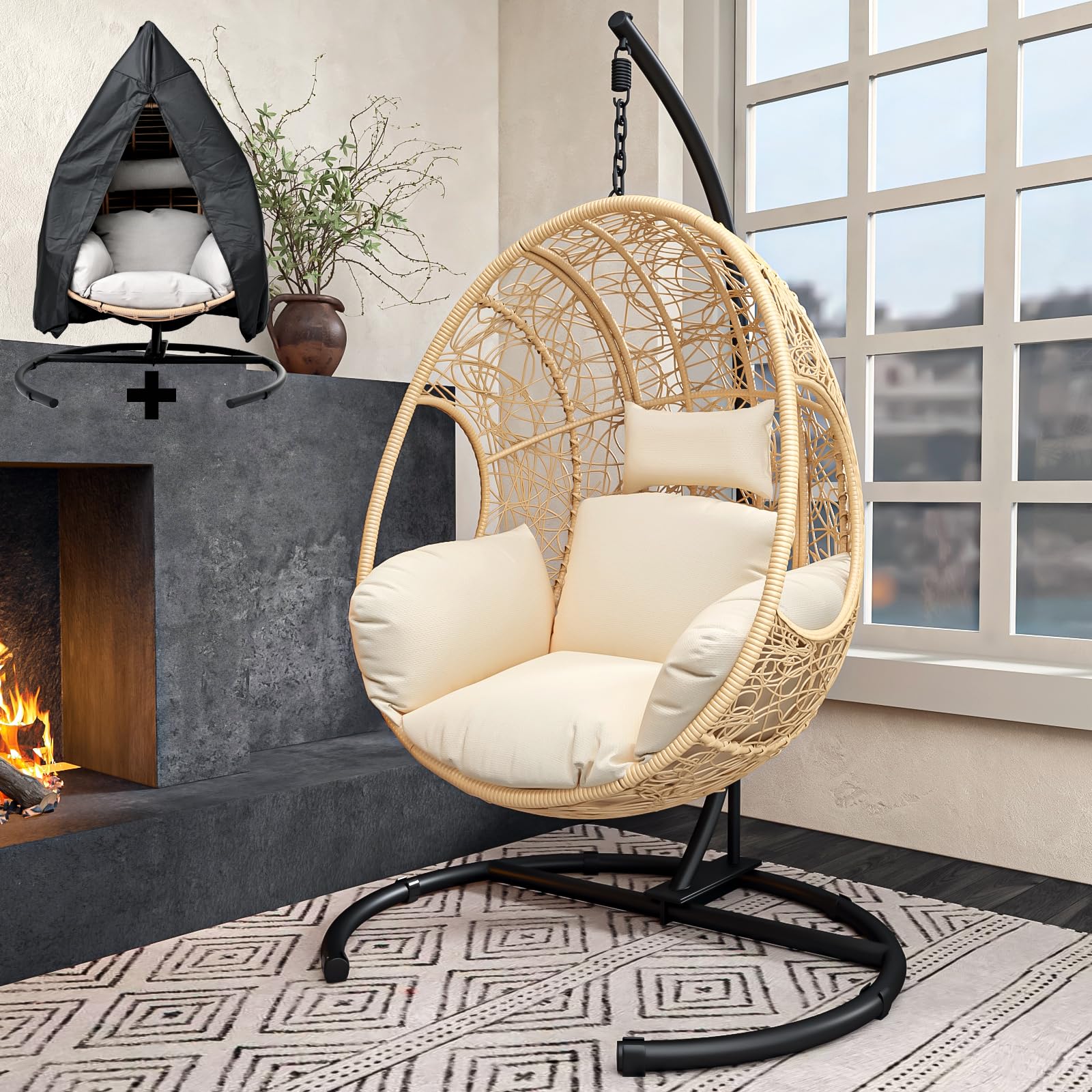 Outdoor Wicker Egg Chair with Weatherproof Finish