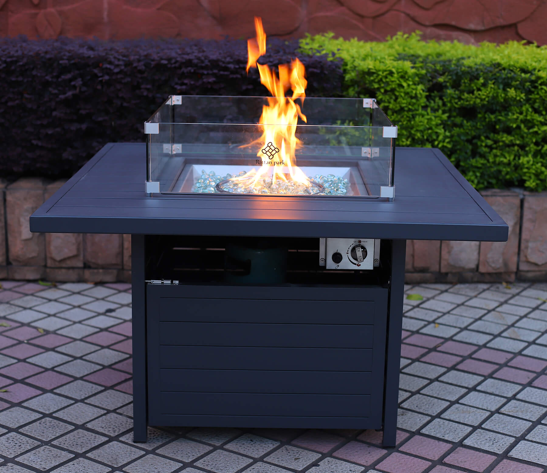 Square Rattan Gas Fire Pit Table