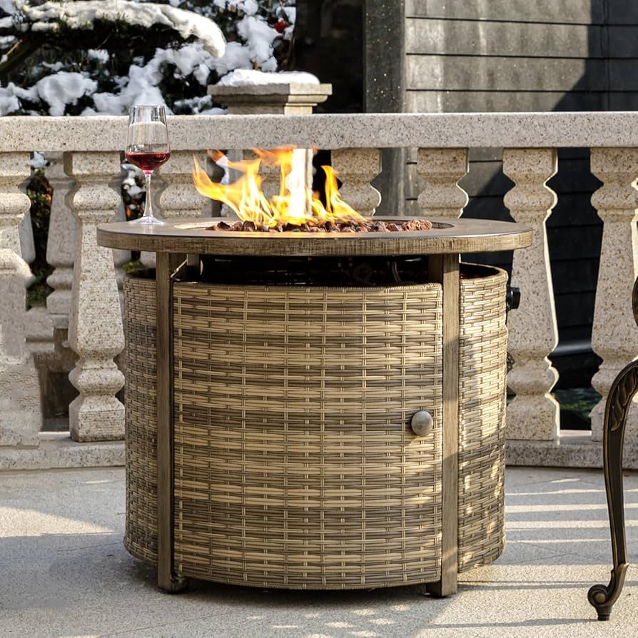 Round Rattan Fire Pit Coffee Table