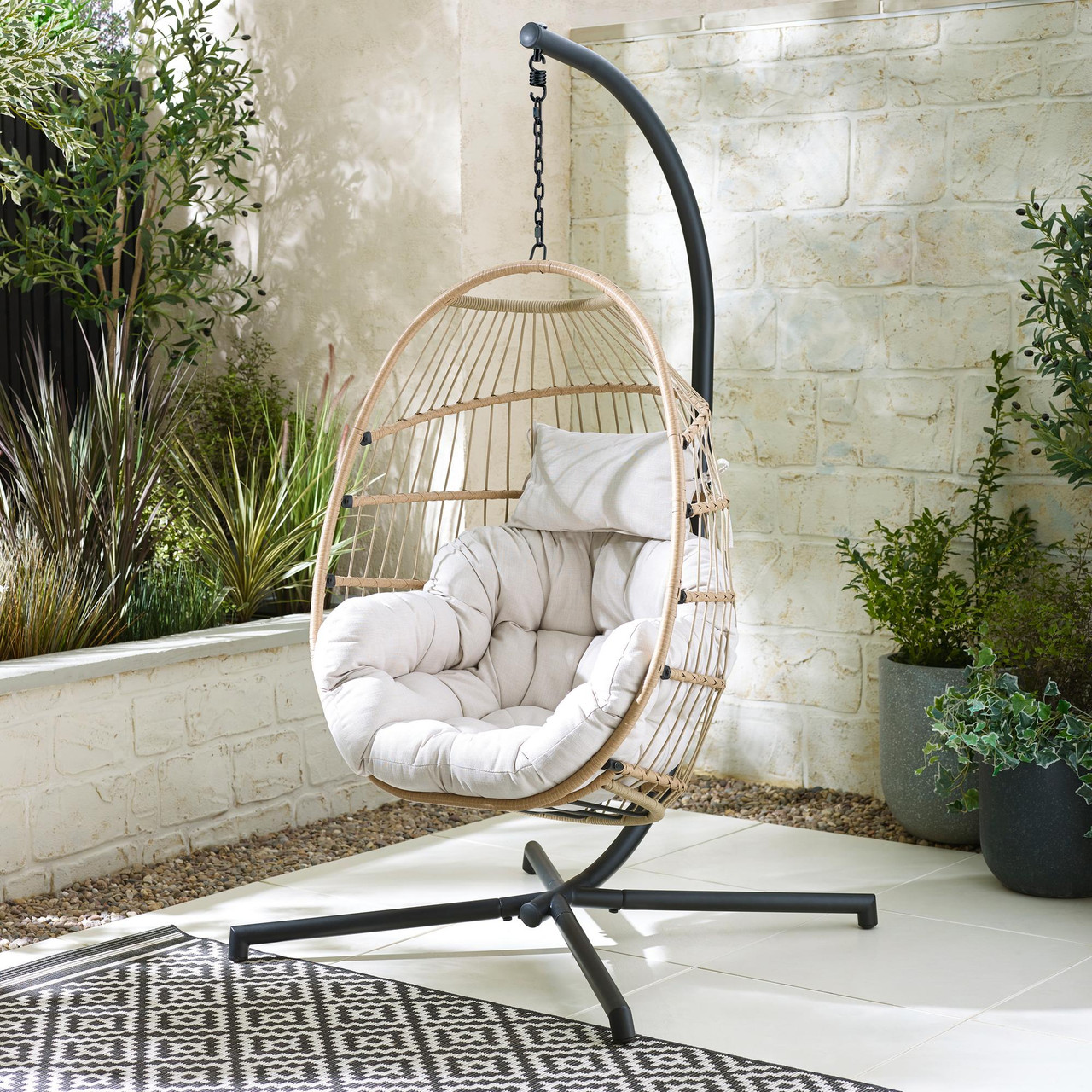 Beige rattan egg chair