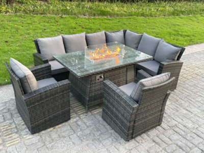 Luxury High Back Rattan Lounge Set with Firepit
