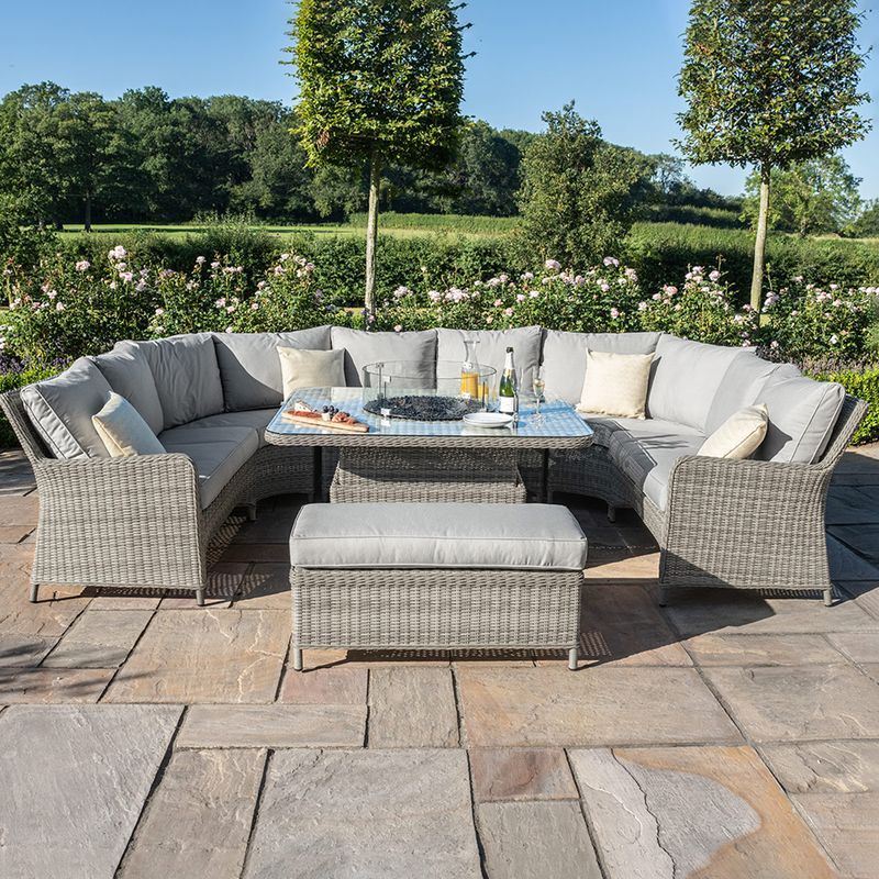 U Shaped Rattan Sofa Set With Central Fire Pit Table