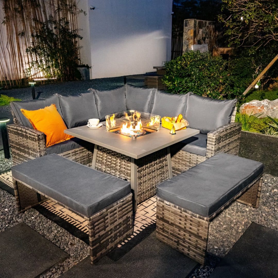 Rattan Fire Pit Table Set