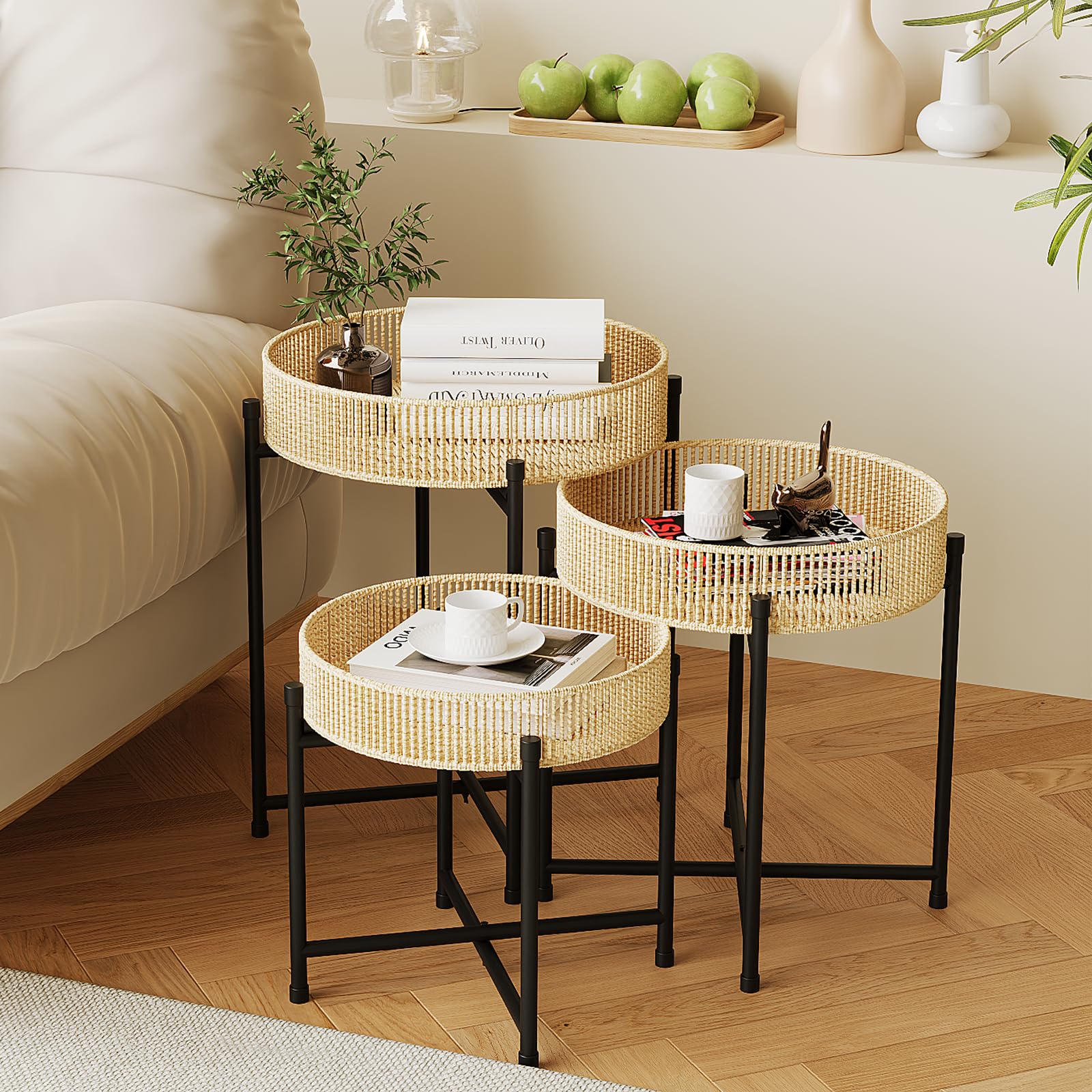 Round Handwoven Rattan Side Table