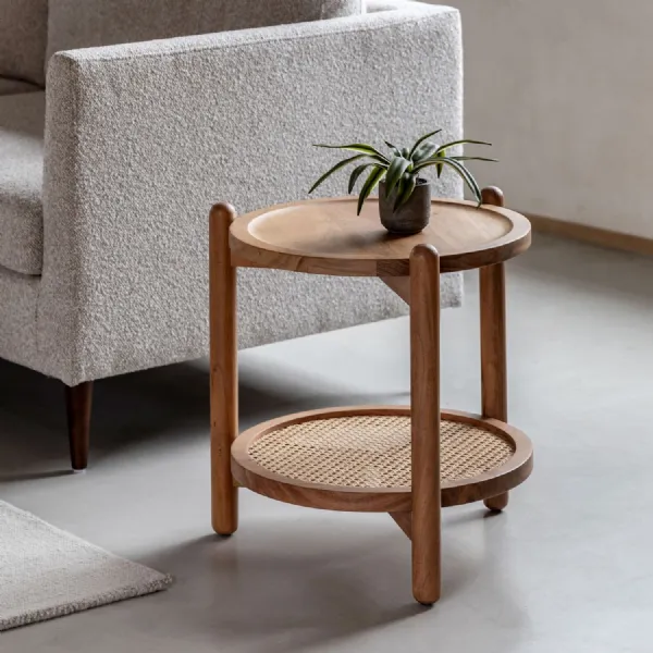 Two Tier Rattan Storage Side Table