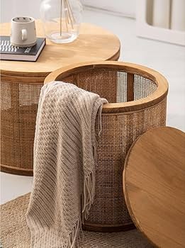 Boho Chic Rattan Basket Side Table