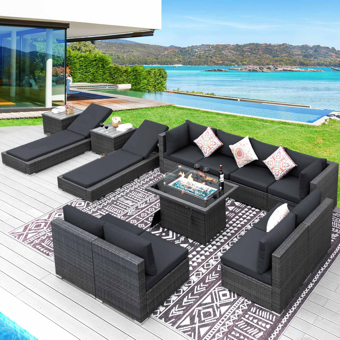 Luxury Rattan Sofa Set with Fire Pit Table