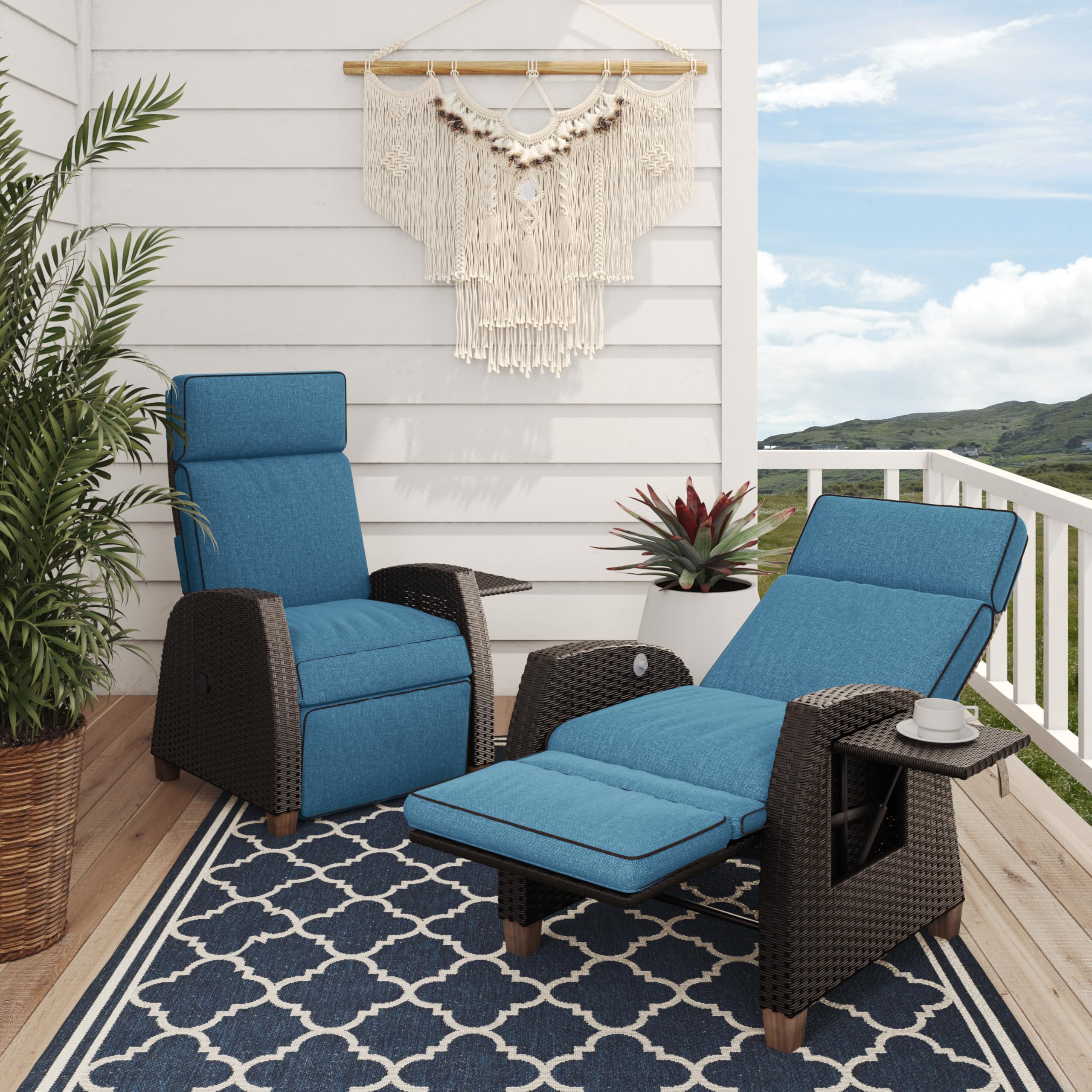 Luxury Rattan Reclining Armchair with Footrest