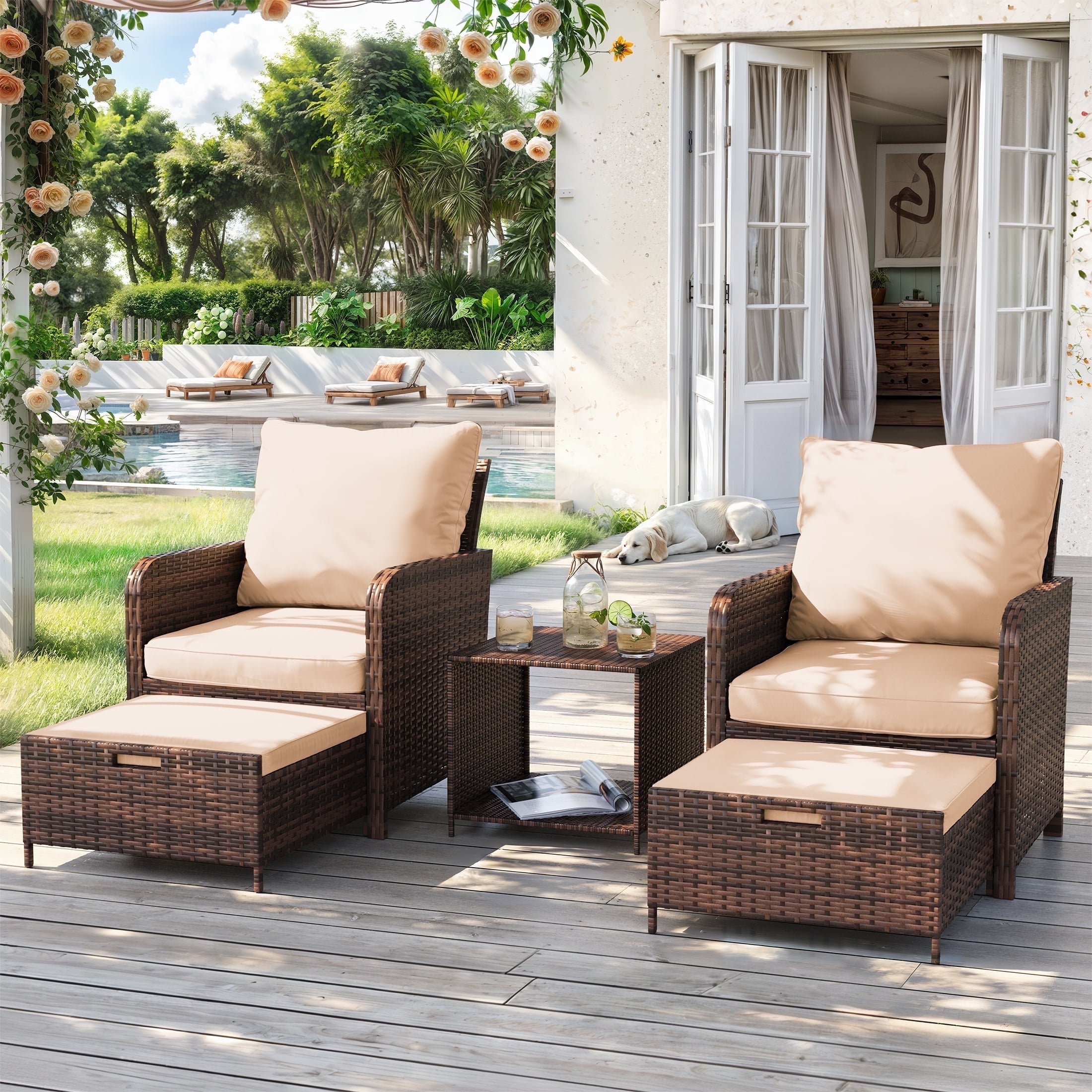 Rattan Lounge Chair with Ottoman